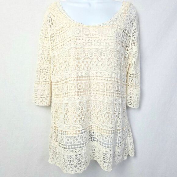 Christopher & Banks Ivory Crochet Lace Top Tank Lined M - Picture 1 of 5